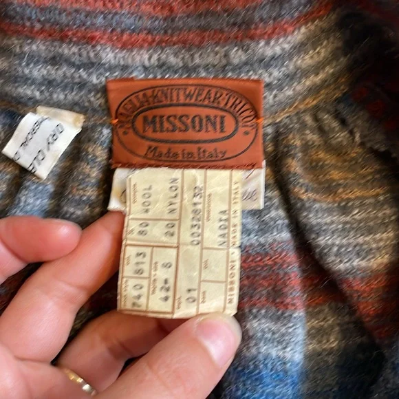 VTG Missoni 70s 80s wool stripe collared maxi dress 42 medium POCKETS - Picture 12 of 16